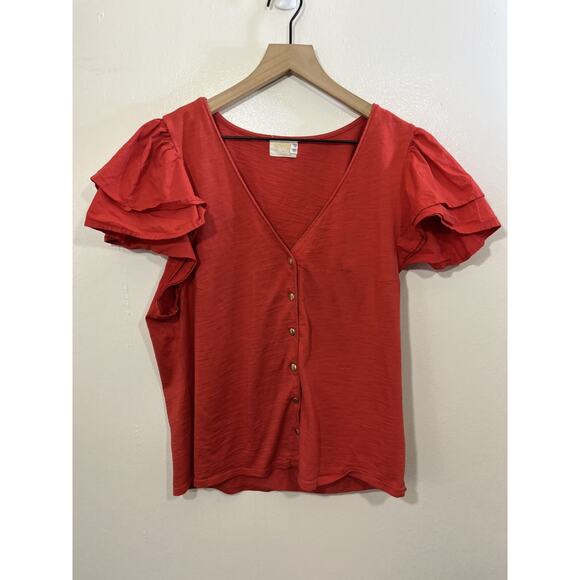 Nation LTD Flutter Puff Sleeve Top 2XL Peasant Romantic Minimalist Capsule Basic - Picture 1 of 16